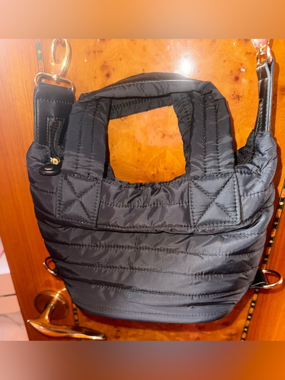 Sondra Roberts Black Quilted Nylon Shoulder Bag